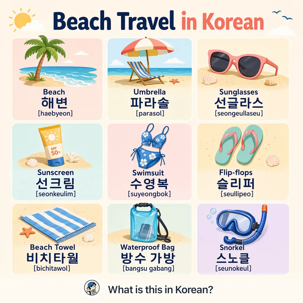 Beach Travel in Korean — Korean vocab chart
