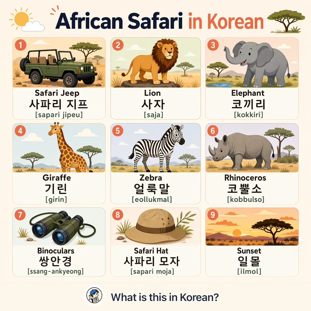 African Safari in Korean — Korean vocab chart