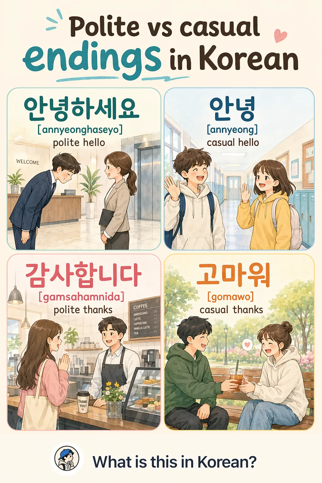 Polite vs casual endings in Korean — Korean vocab chart
