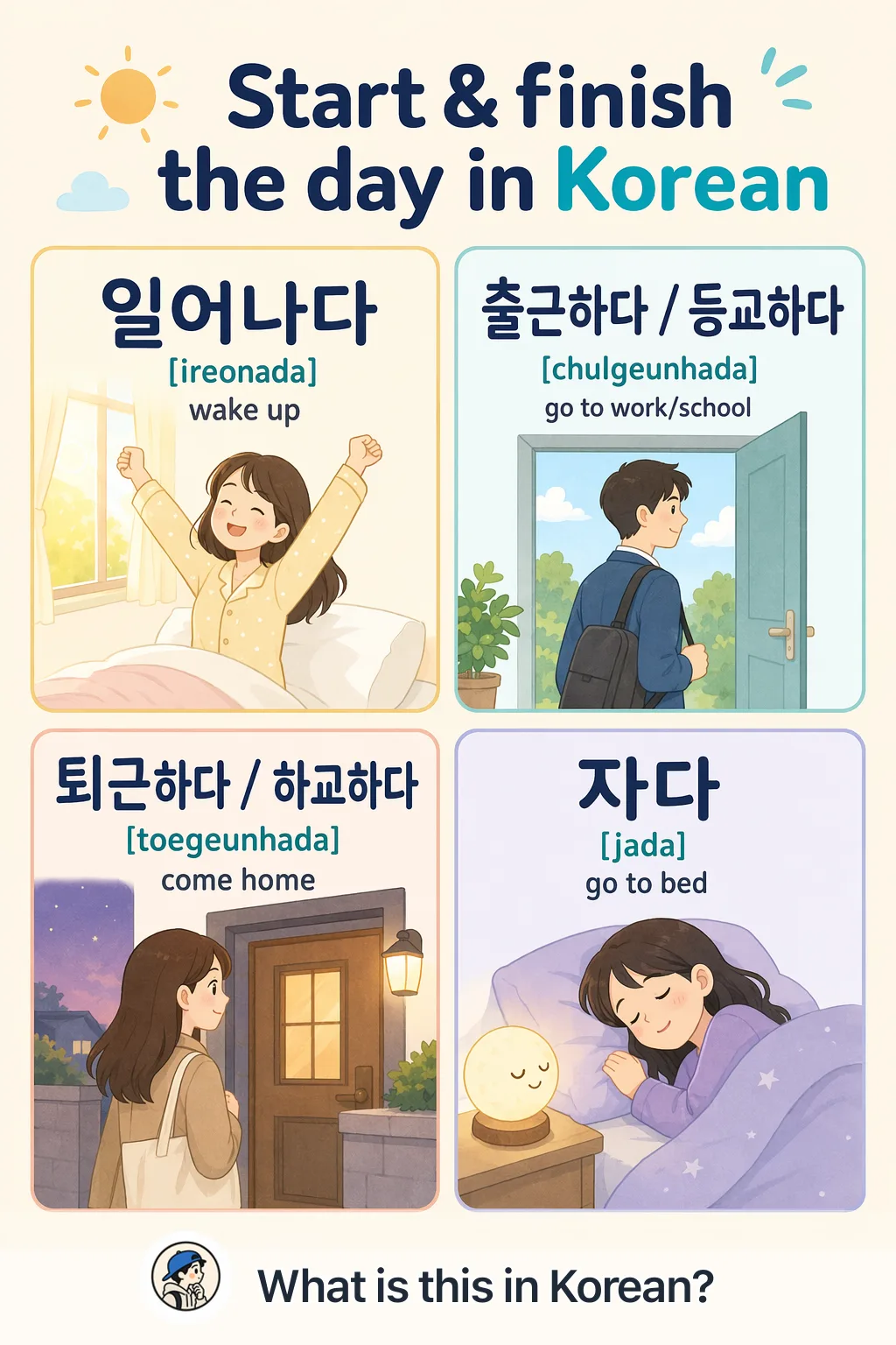 Start & finish the day in Korean — Korean vocab chart