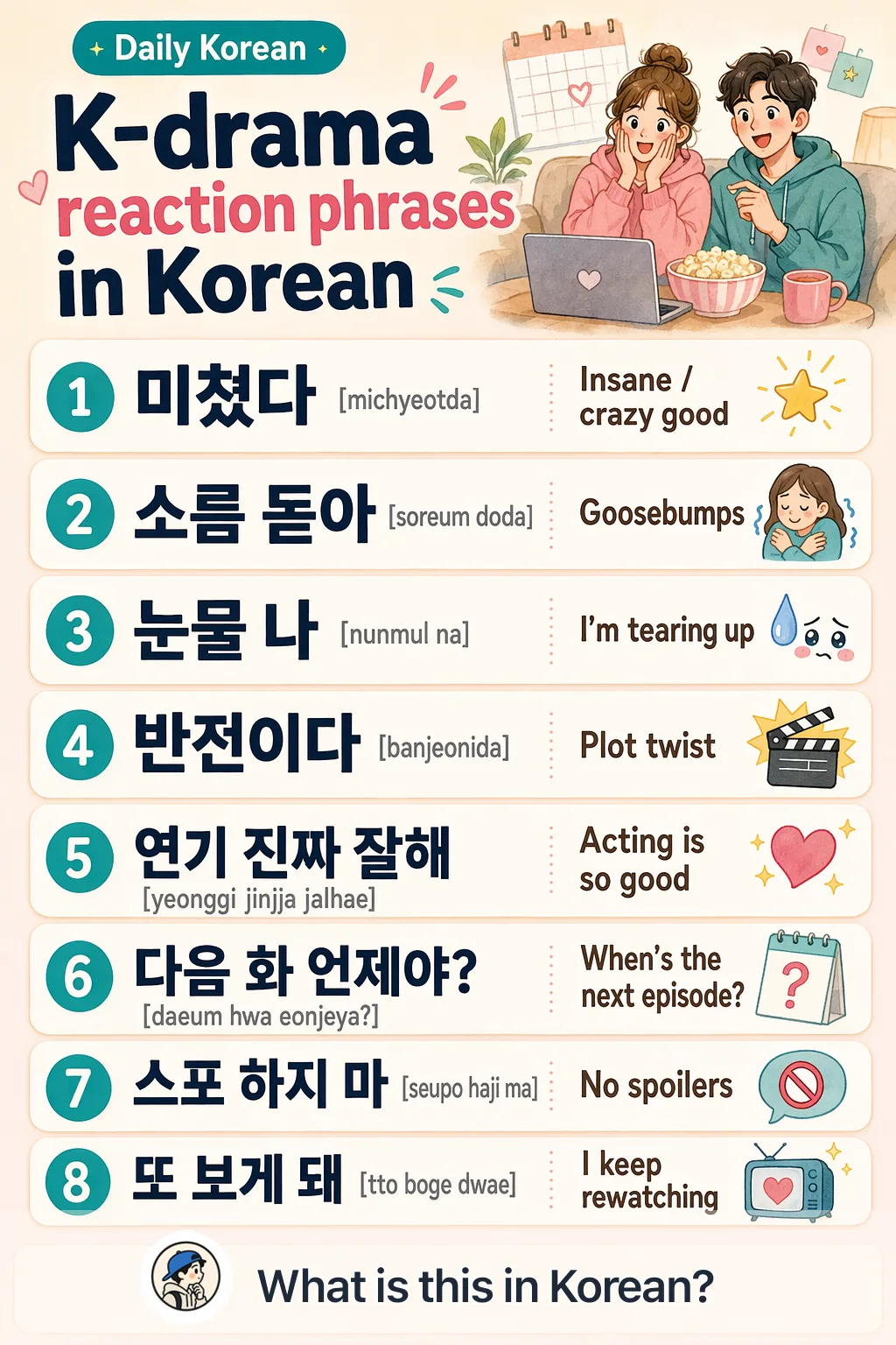 K-drama reaction phrases in Korean — Korean vocab chart