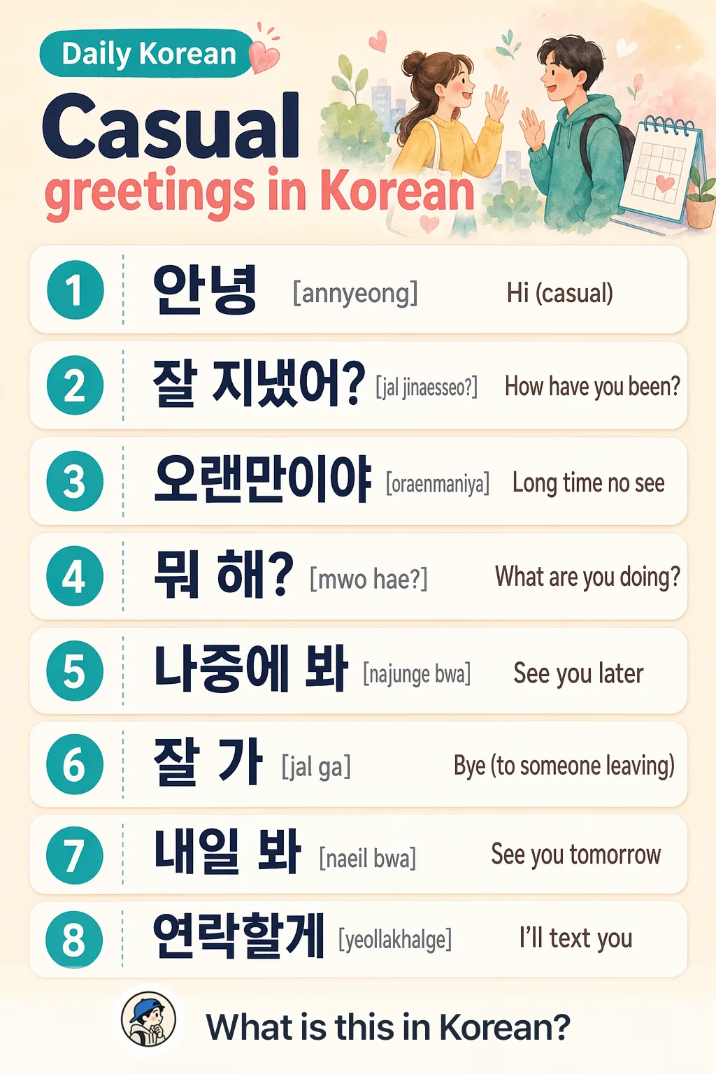 Casual greetings in Korean — Korean vocab chart