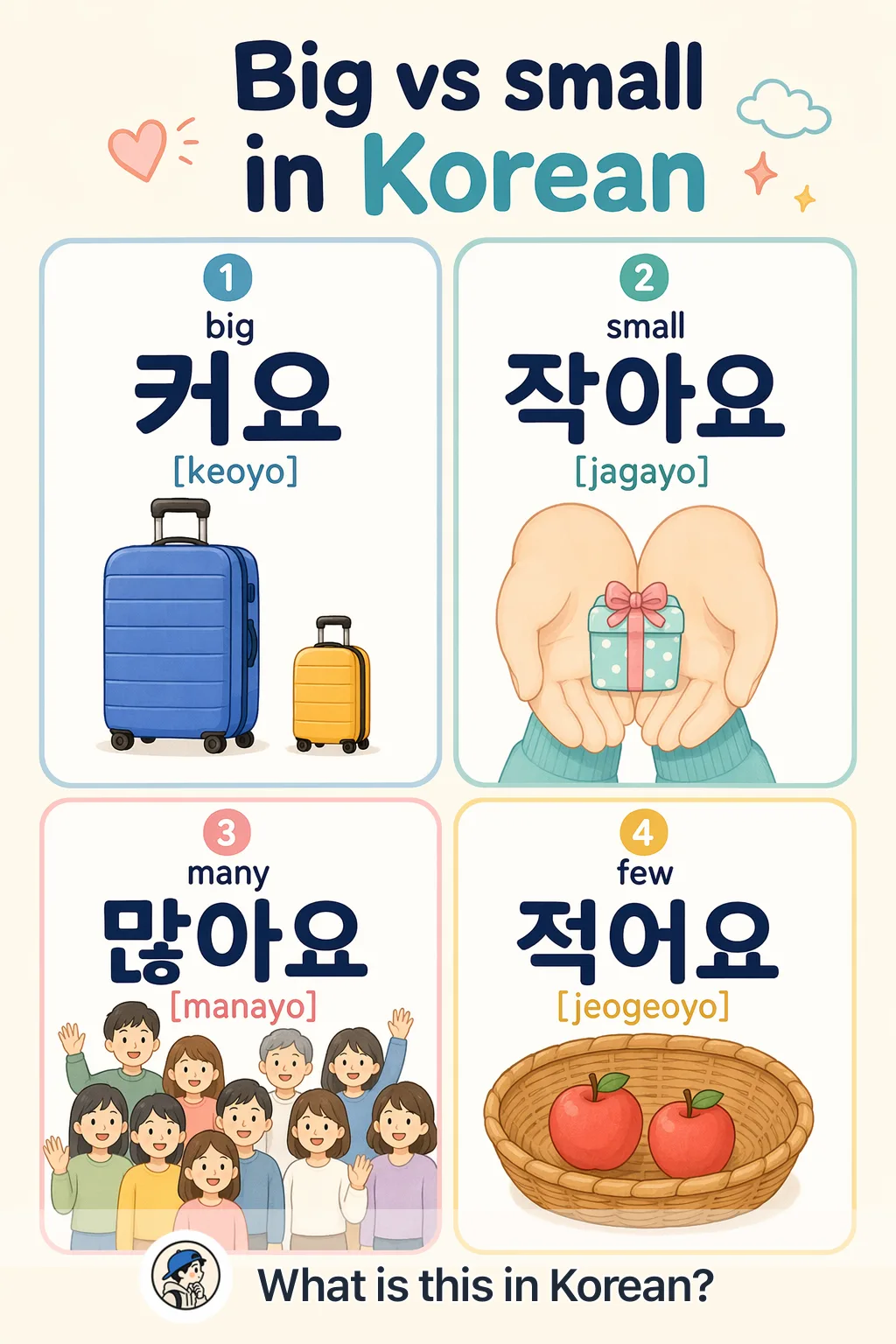 Big vs small in Korean — Korean vocab chart