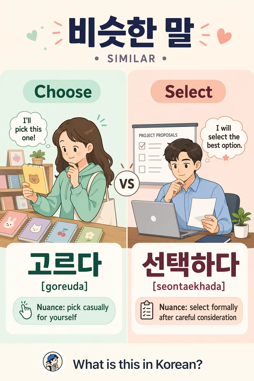 Choose vs Select in Korean — Korean vocab chart