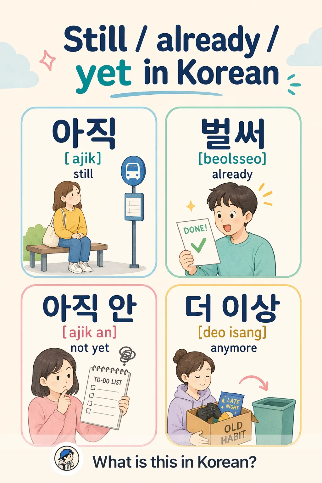 Still / already / yet in Korean — Korean vocab chart