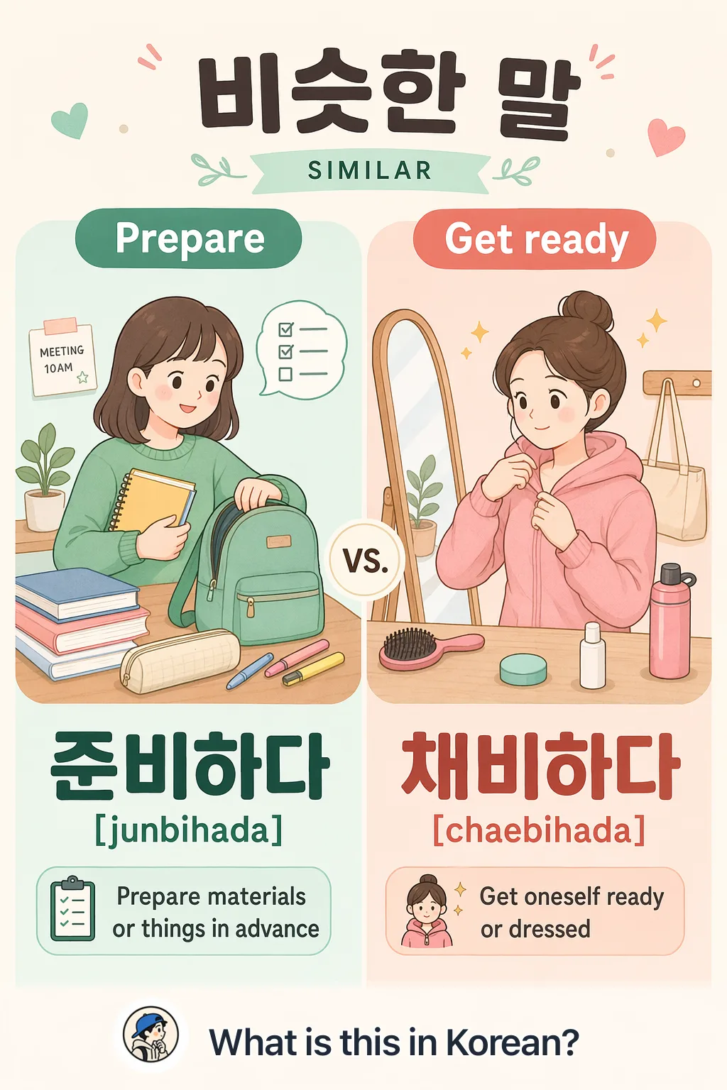 Prepare vs Get ready in Korean — Korean vocab chart