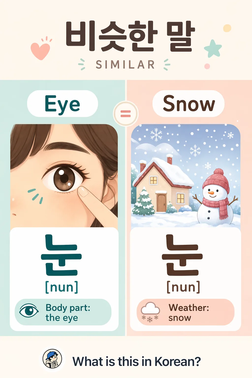 Eye vs Snow in Korean — Korean vocab chart
