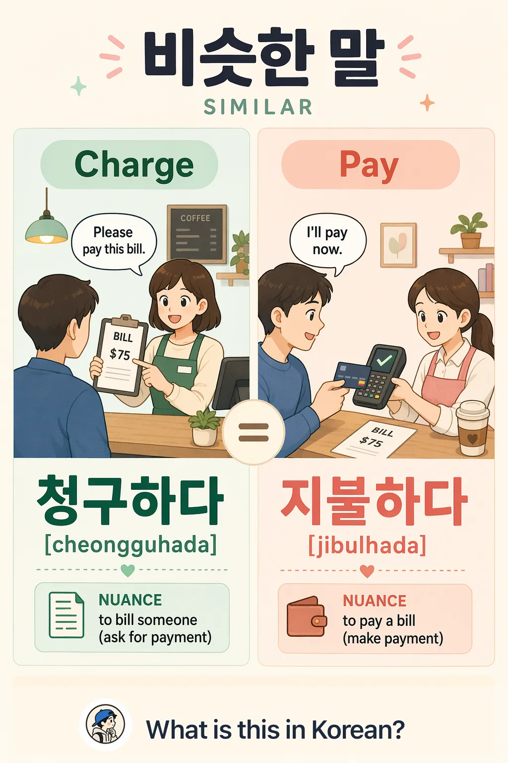 Charge vs Pay in Korean — Korean vocab chart
