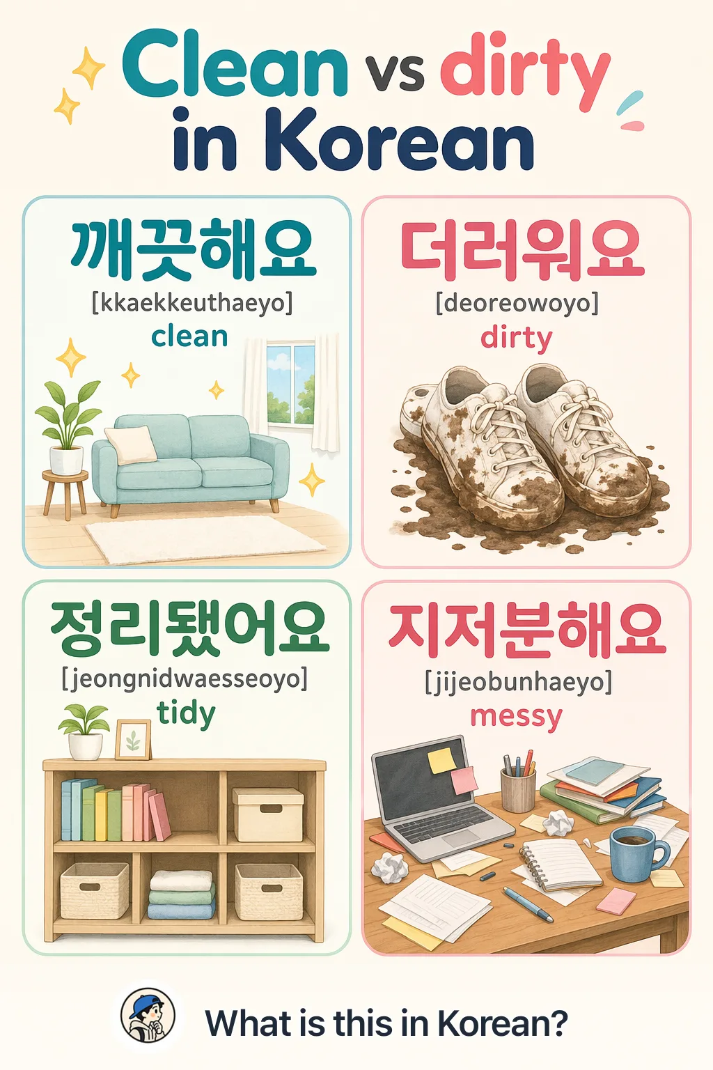 Clean vs dirty in Korean — Korean vocab chart