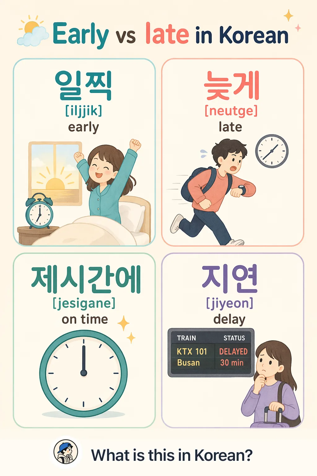 Early vs late in Korean — Korean vocab chart