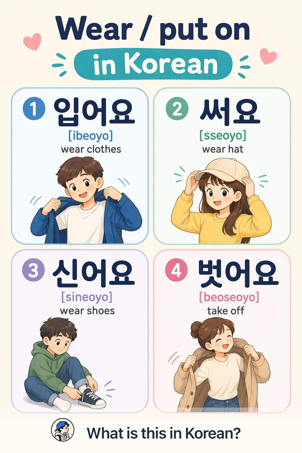 Wear / put on in Korean — Korean vocab chart