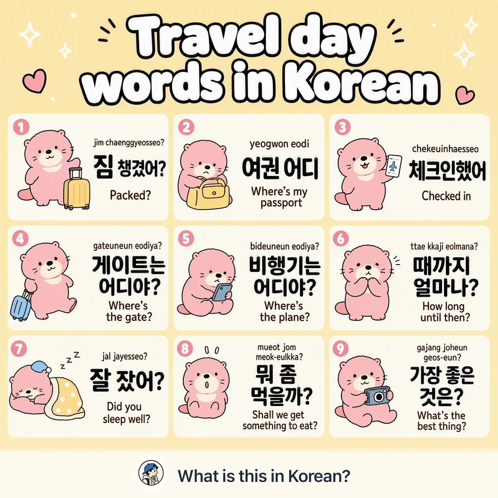 Travel day words in Korean — Korean vocab chart