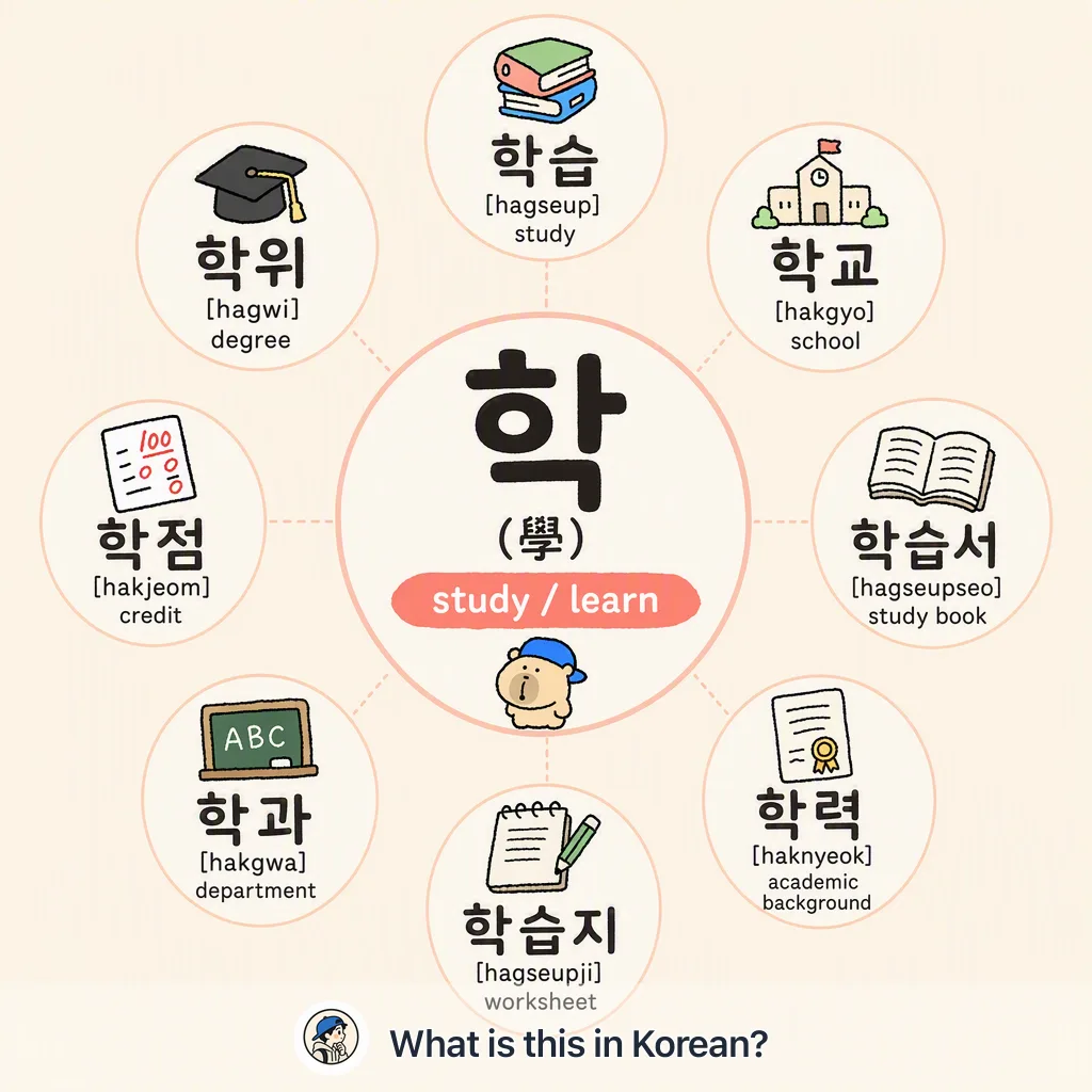 학 (學) — study words in Korean — Korean vocab chart