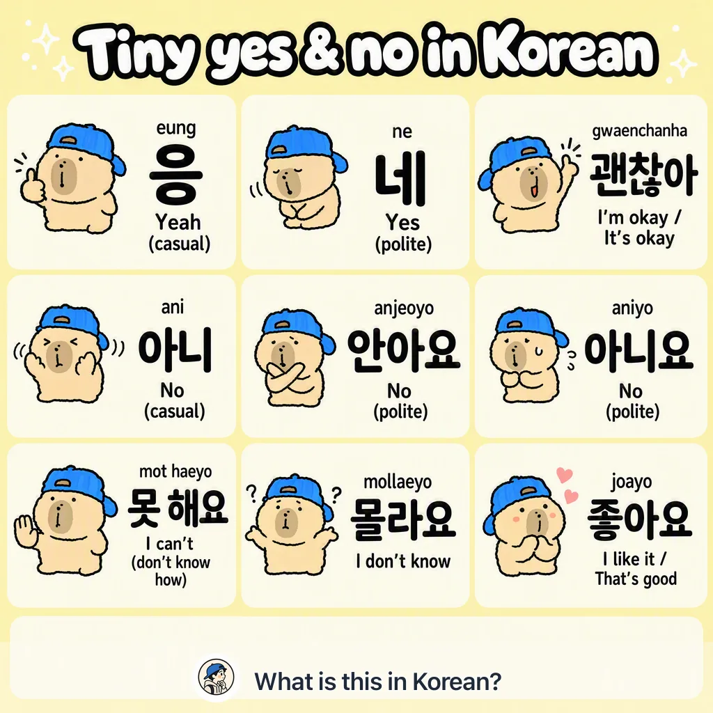 Tiny yes & no in Korean — Korean vocab chart