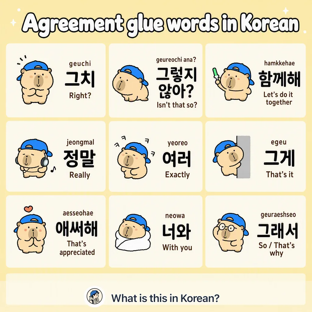 Agreement glue words in Korean — Korean vocab chart