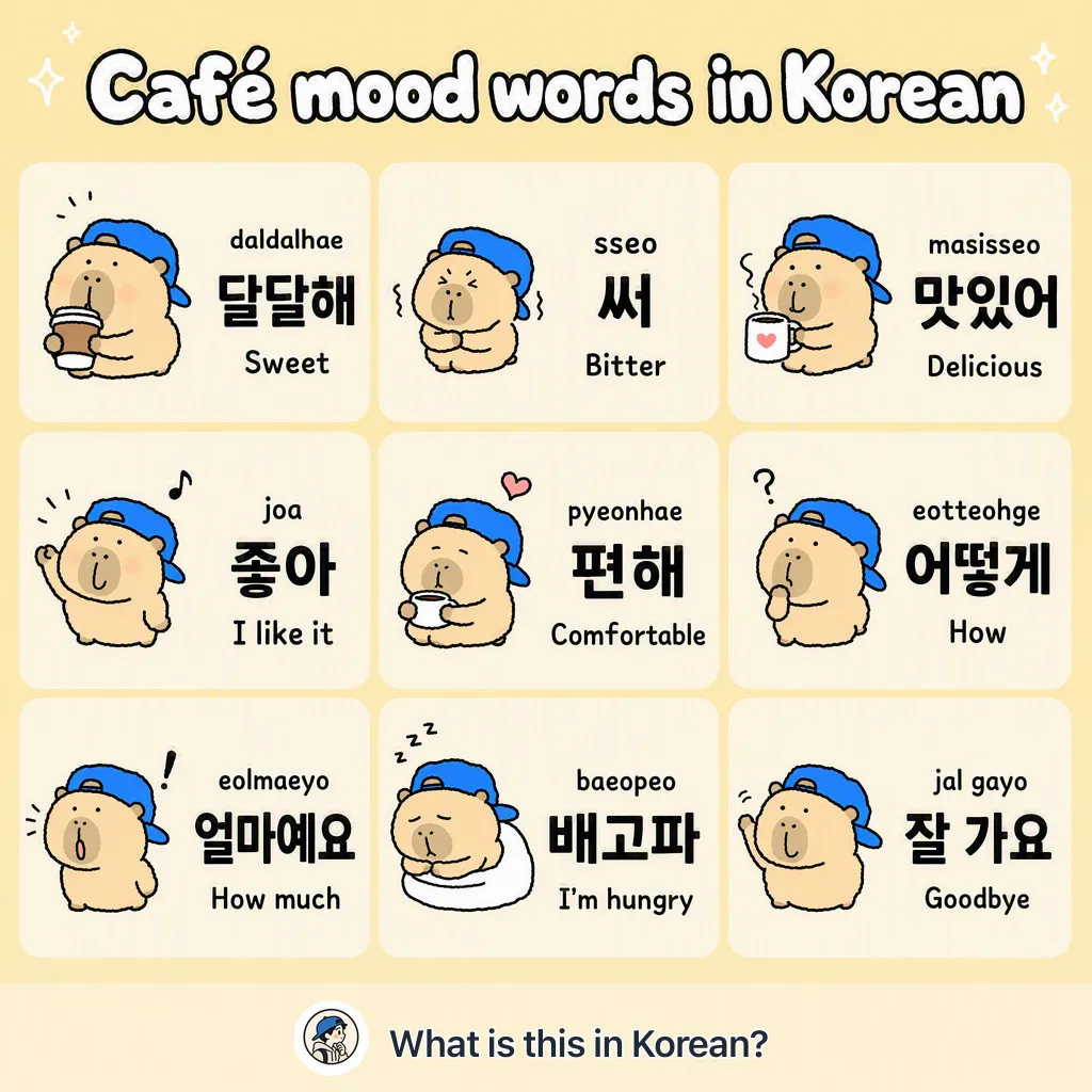Café mood words in Korean — Korean vocab chart