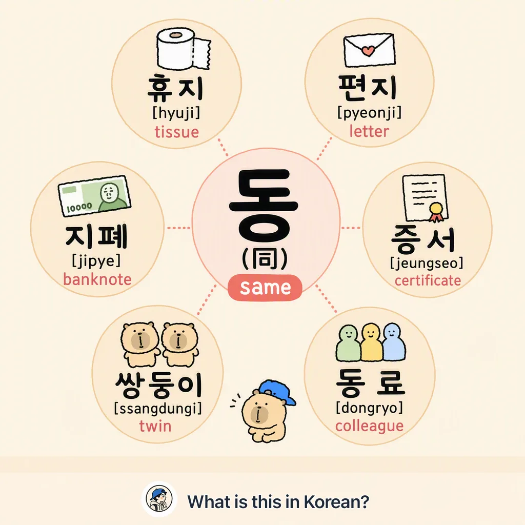 동 (同) — same / together words in Korean — Korean vocab chart