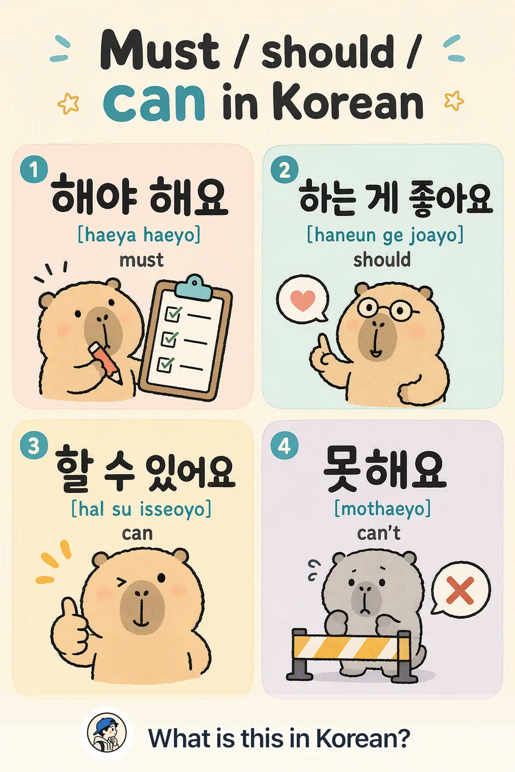 Must / should / can in Korean — Korean vocab chart