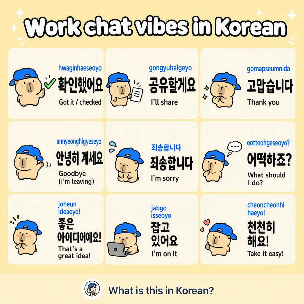 Work chat vibes in Korean — Korean vocab chart