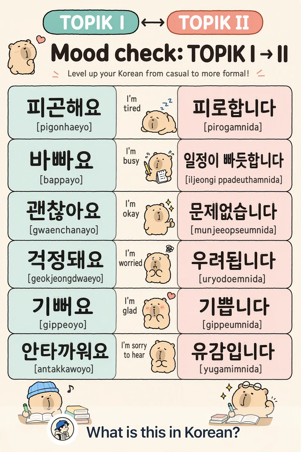 Mood check: TOPIK I → II in Korean — Korean vocab chart
