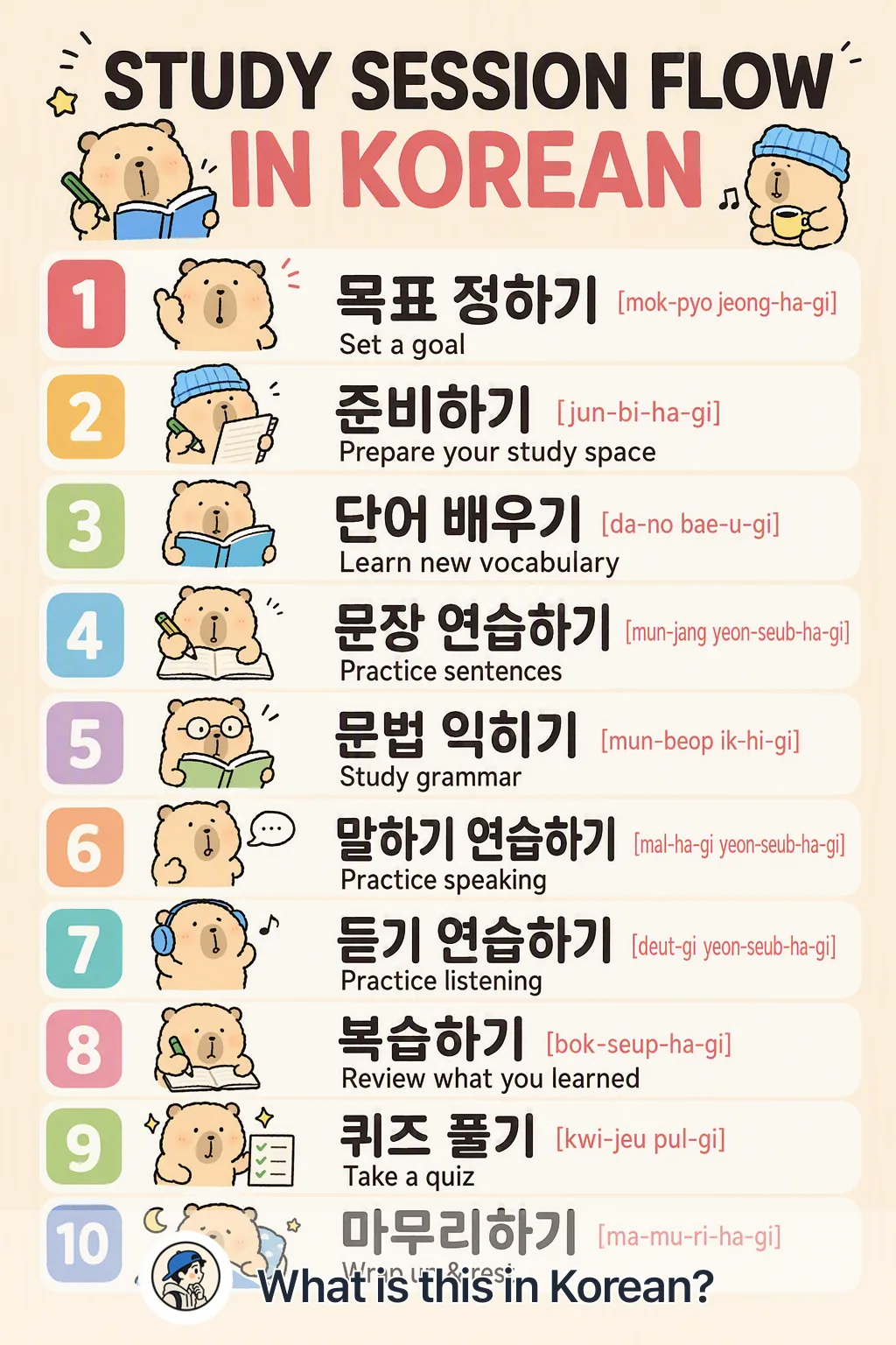 Study session flow in Korean — Korean vocab chart