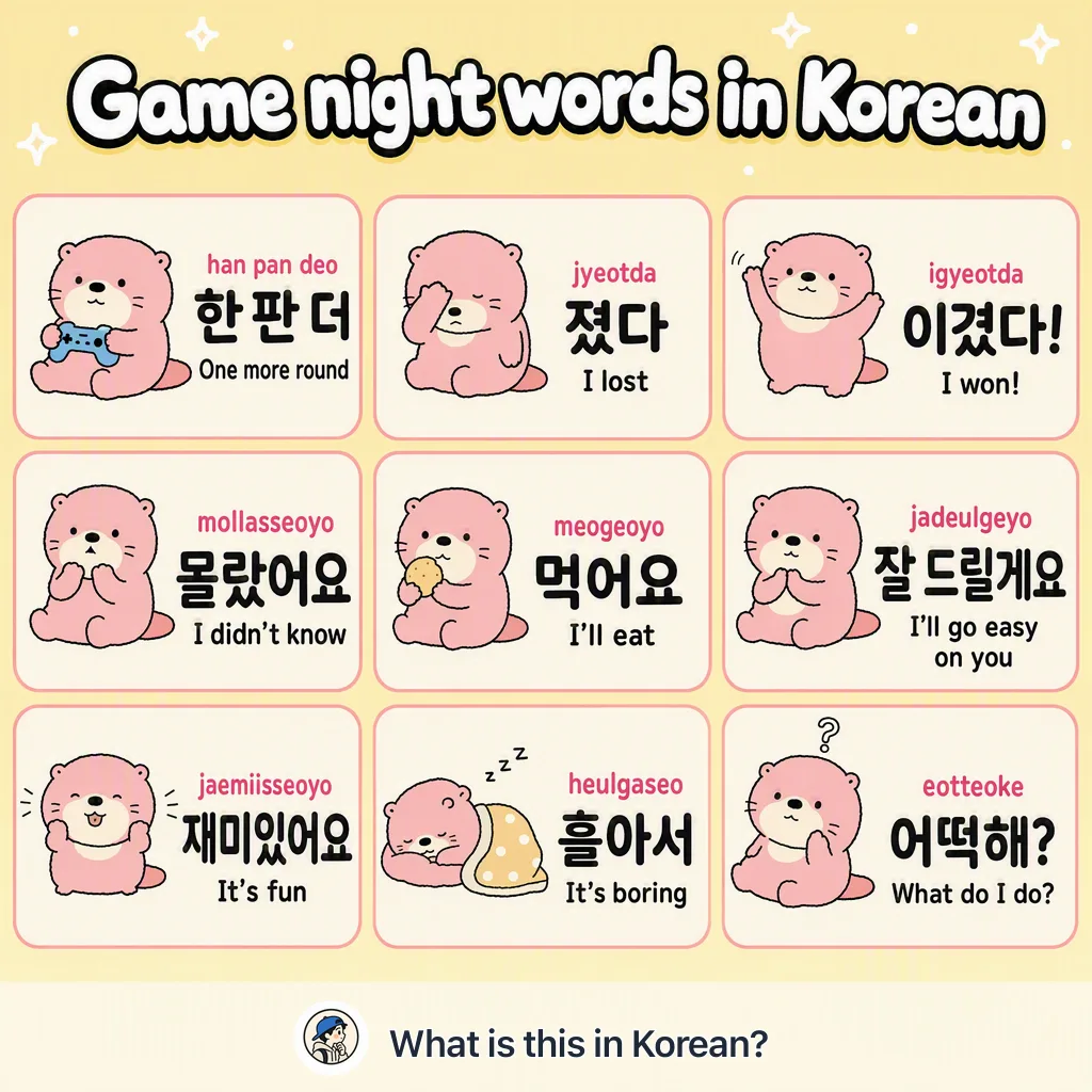 Game night words in Korean — Korean vocab chart