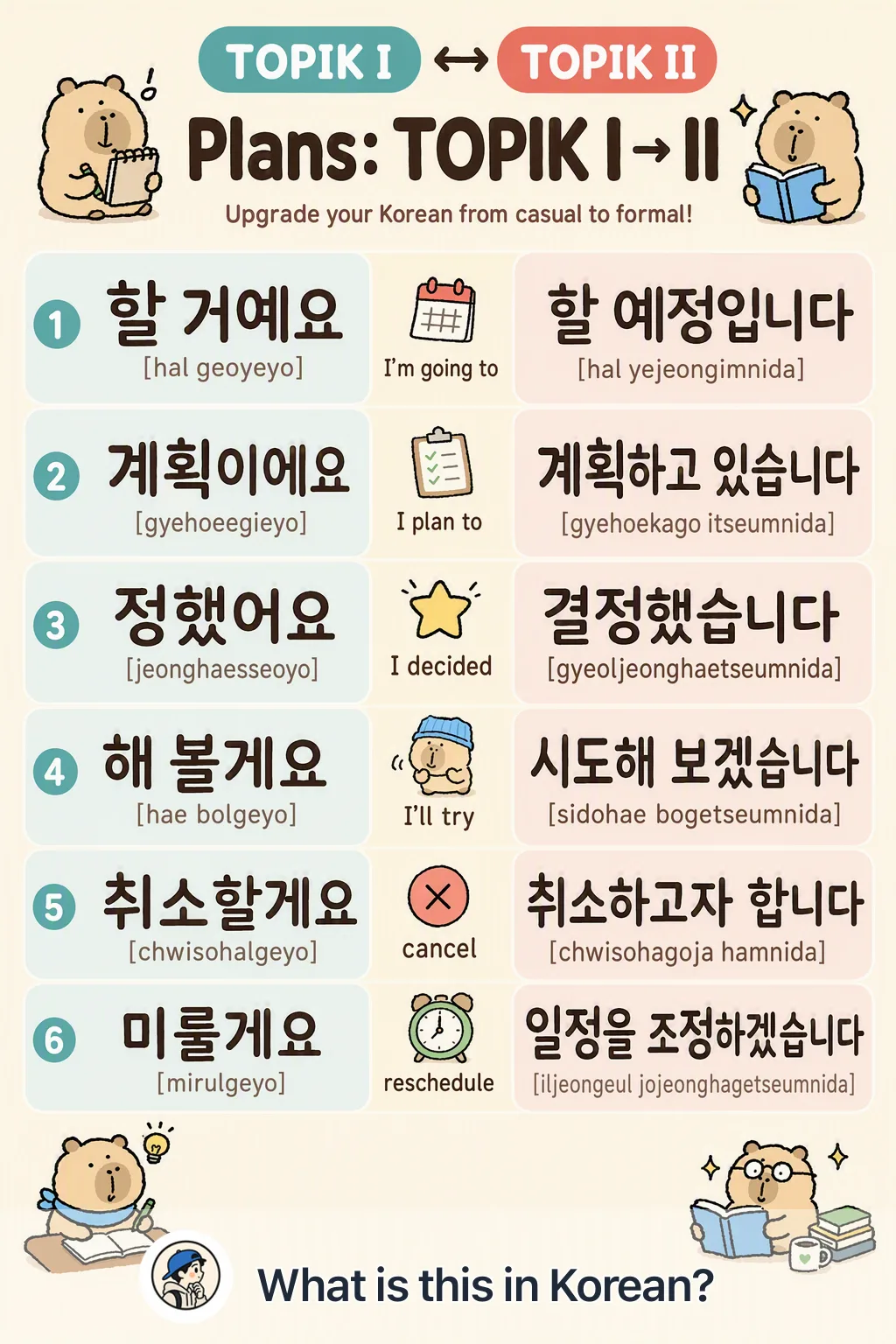 Plans: TOPIK I → II in Korean — Korean vocab chart