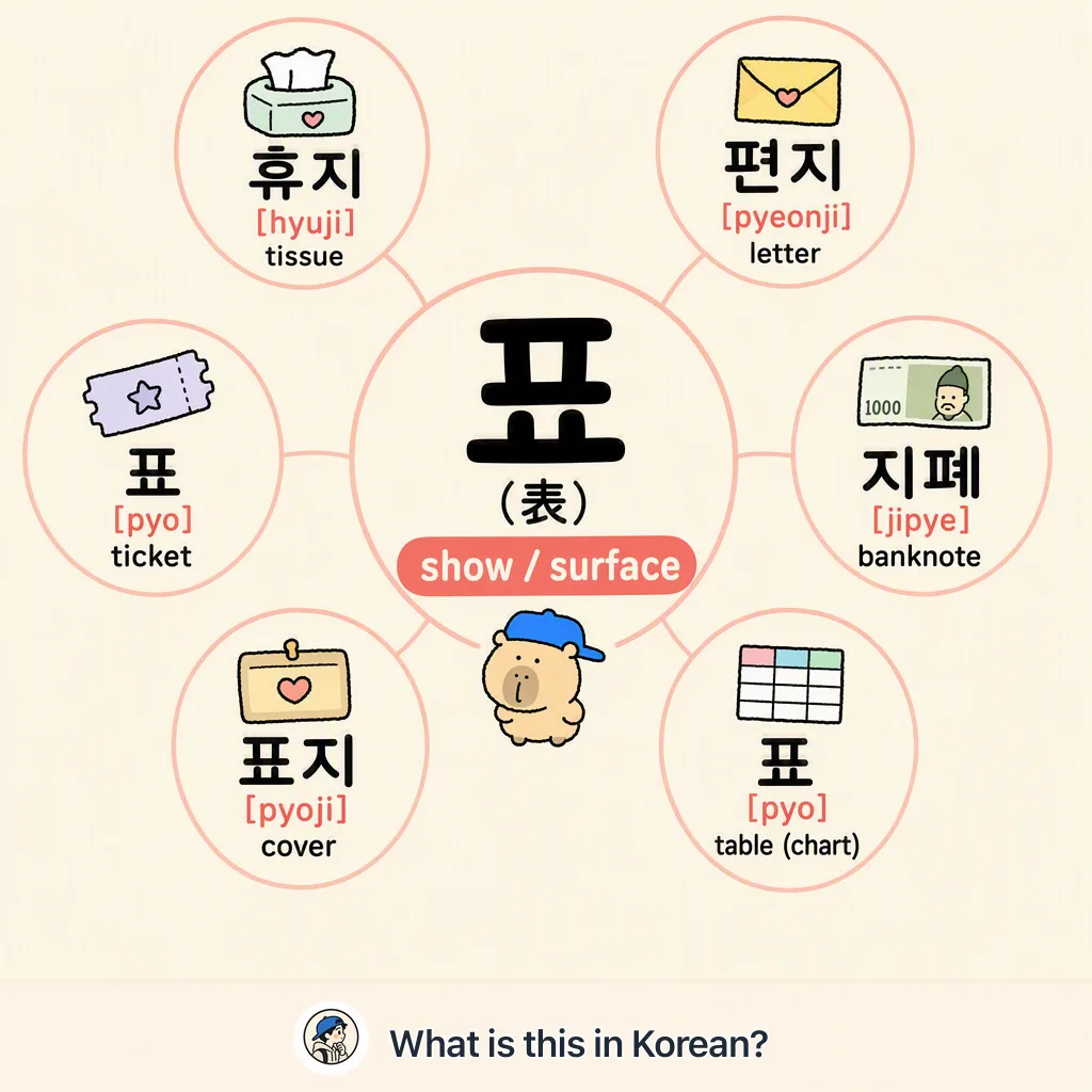 표 (表) — surface / show words in Korean — Korean vocab chart