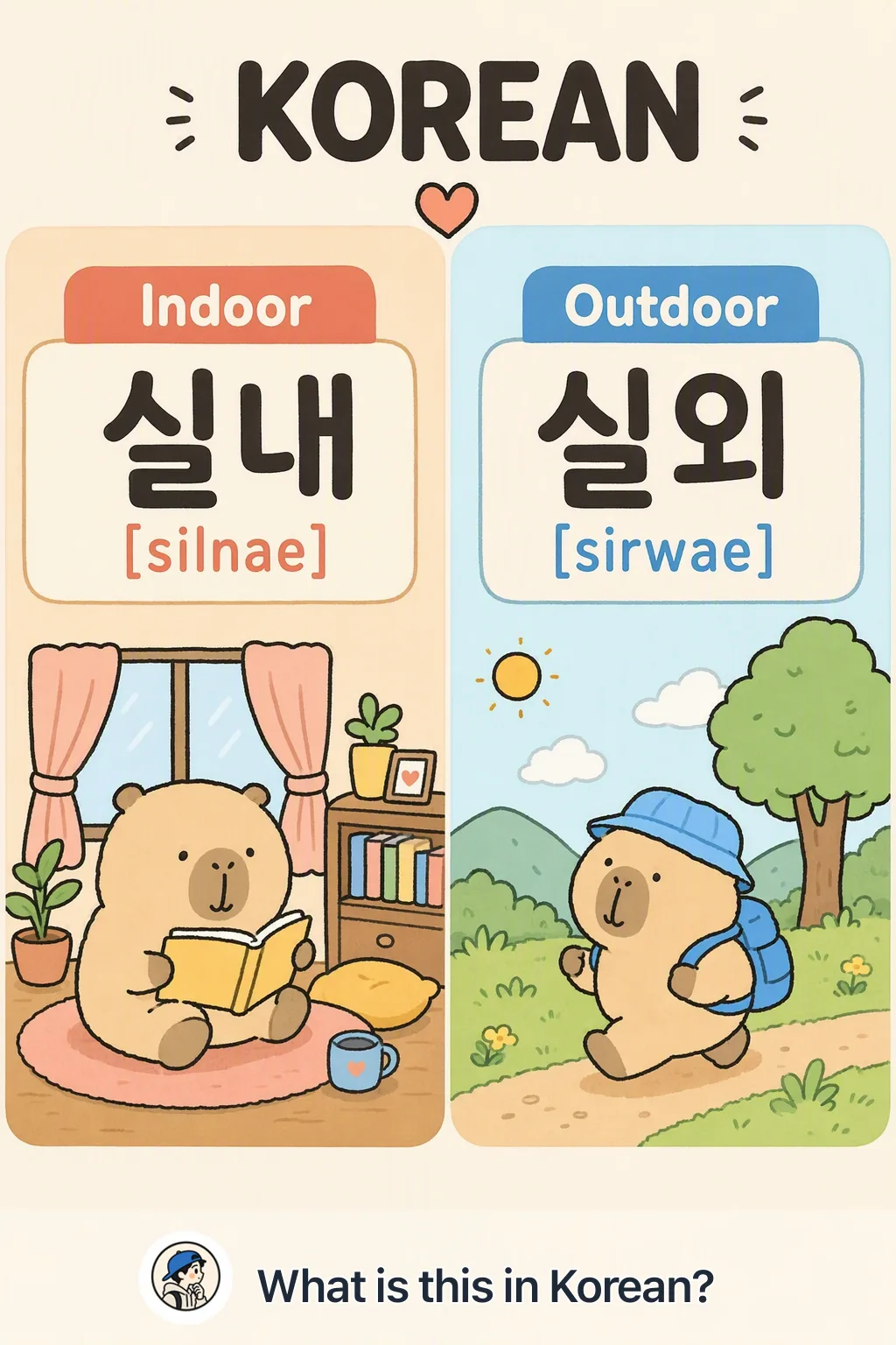 Indoor vs Outdoor in Korean — Korean vocab chart