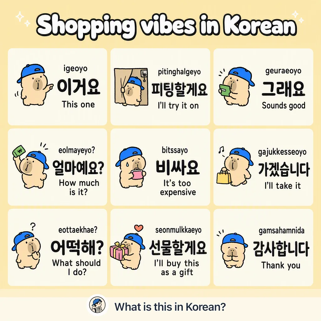 Shopping vibes in Korean — Korean vocab chart