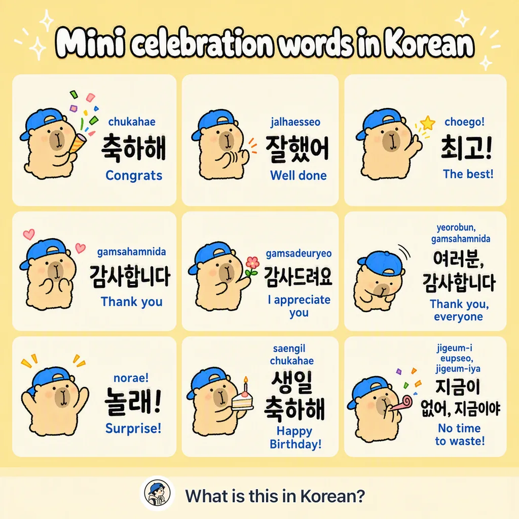 Mini celebration words in Korean — Korean vocab chart