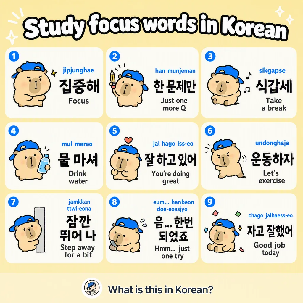 Study focus words in Korean — Korean vocab chart