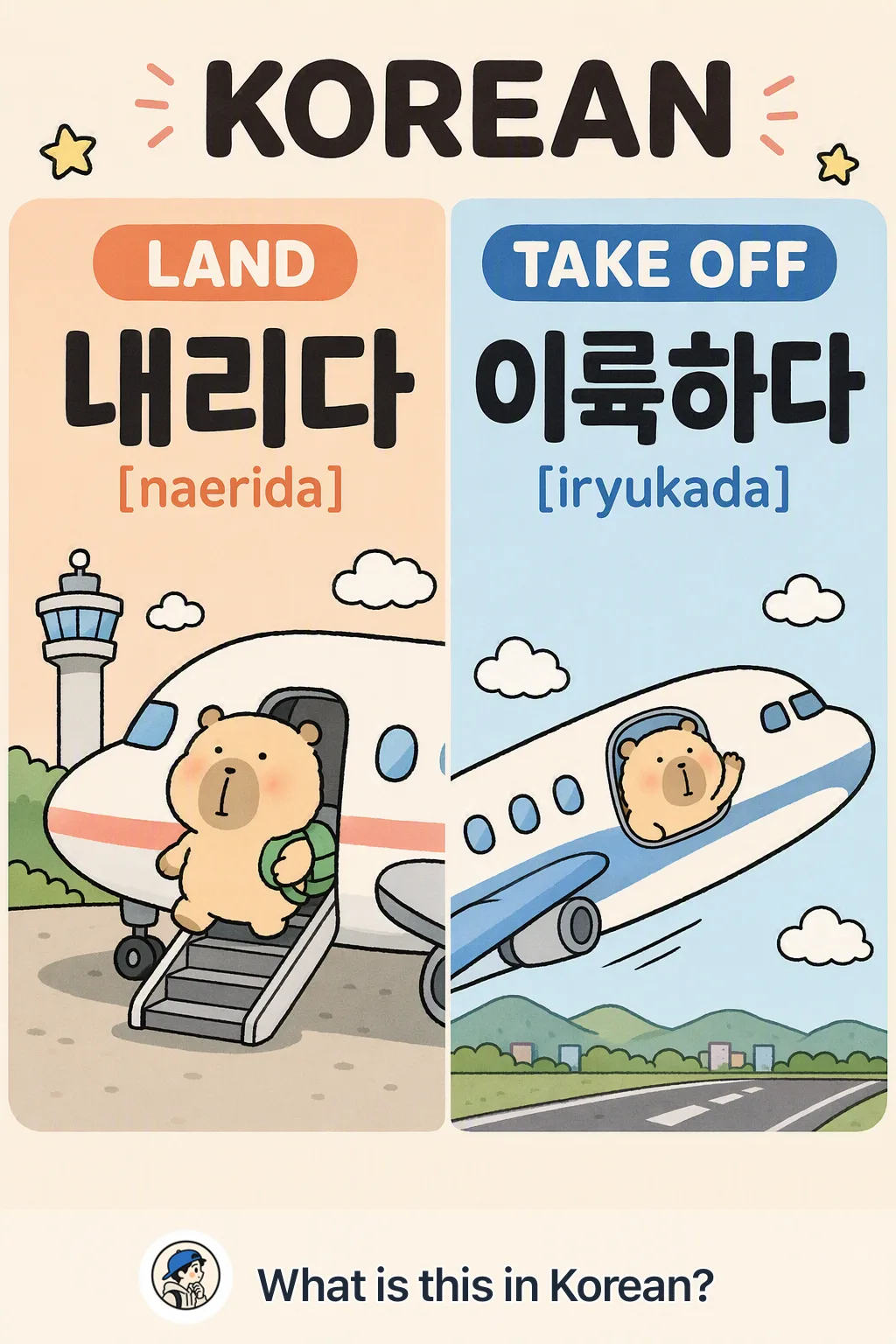 Land vs Take off in Korean — Korean vocab chart