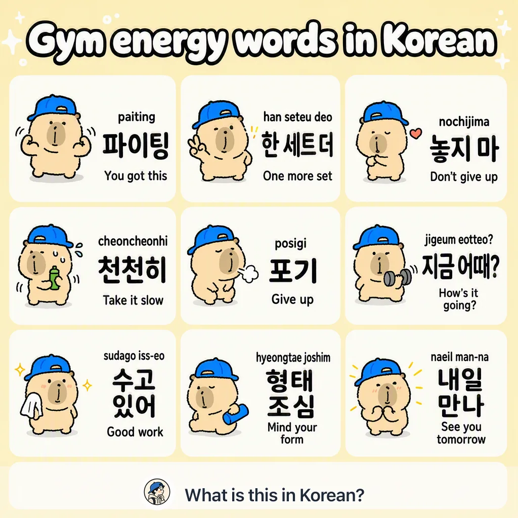 Gym energy words in Korean — Korean vocab chart