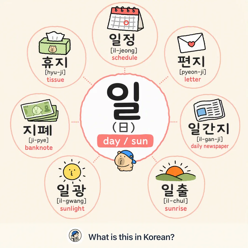 일 (日) — day words in Korean — Korean vocab chart