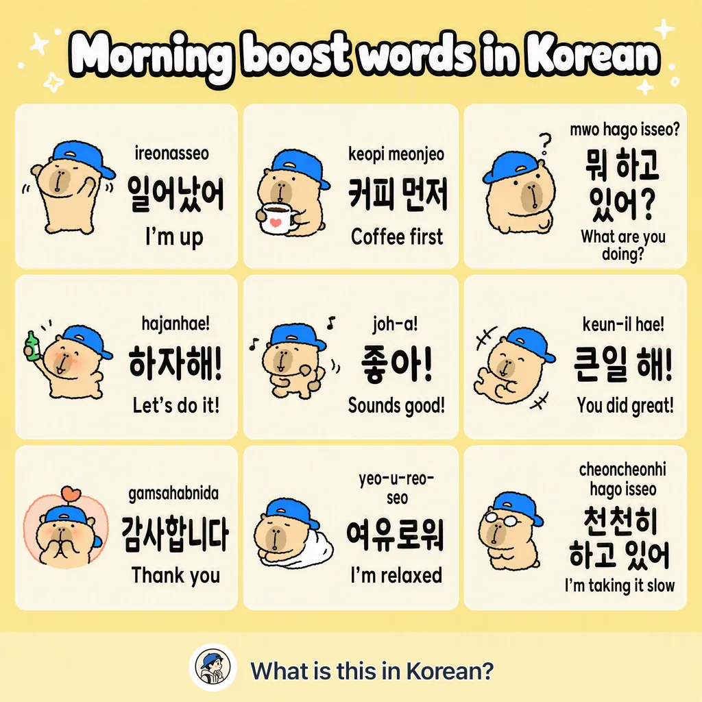 Morning boost words in Korean — Korean vocab chart