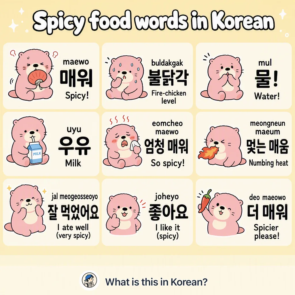 Spicy food words in Korean — Korean vocab chart