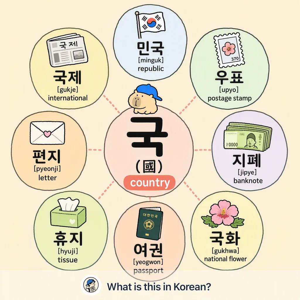 국 (國) — country words in Korean — Korean vocab chart
