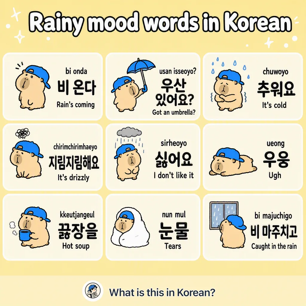 Rainy mood words in Korean — Korean vocab chart