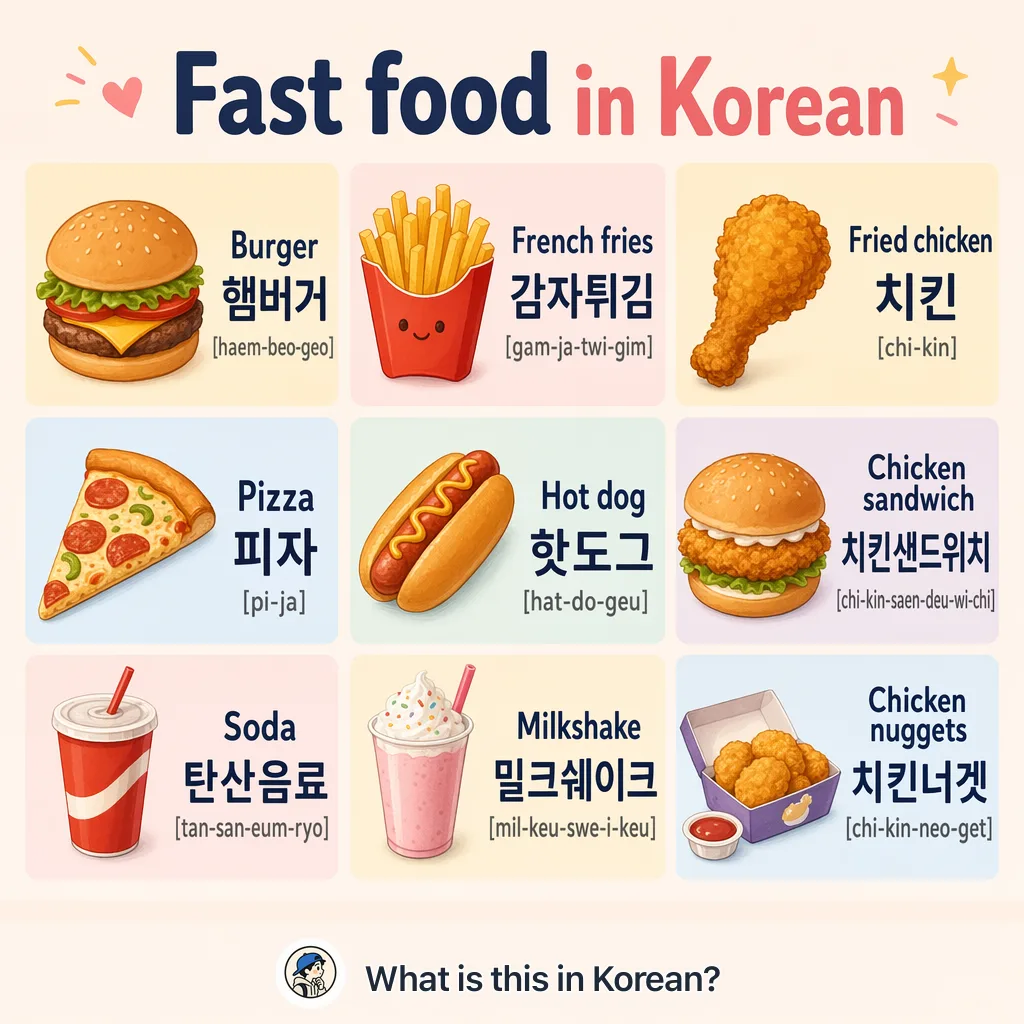 Fast food in Korean — Korean vocab chart