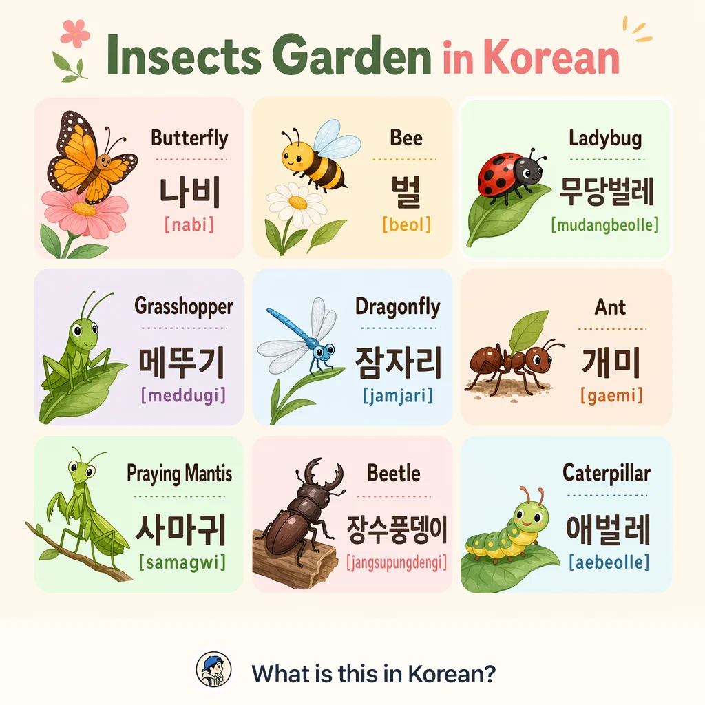 Insects Garden in Korean — Korean vocab chart