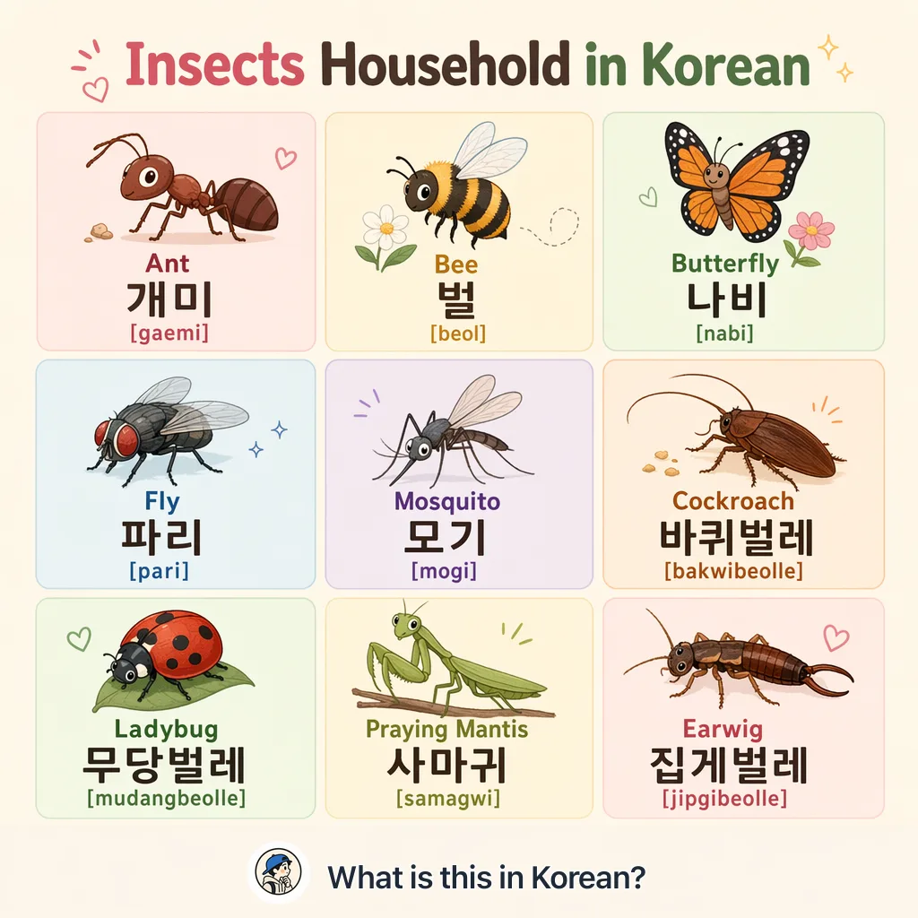 Insects Household in Korean — Korean vocab chart
