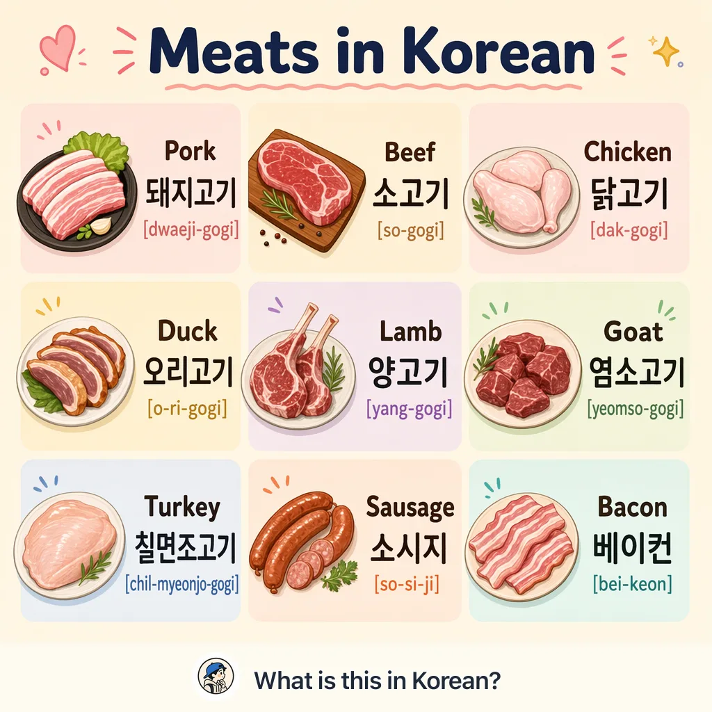 Meats in Korean — Korean vocab chart