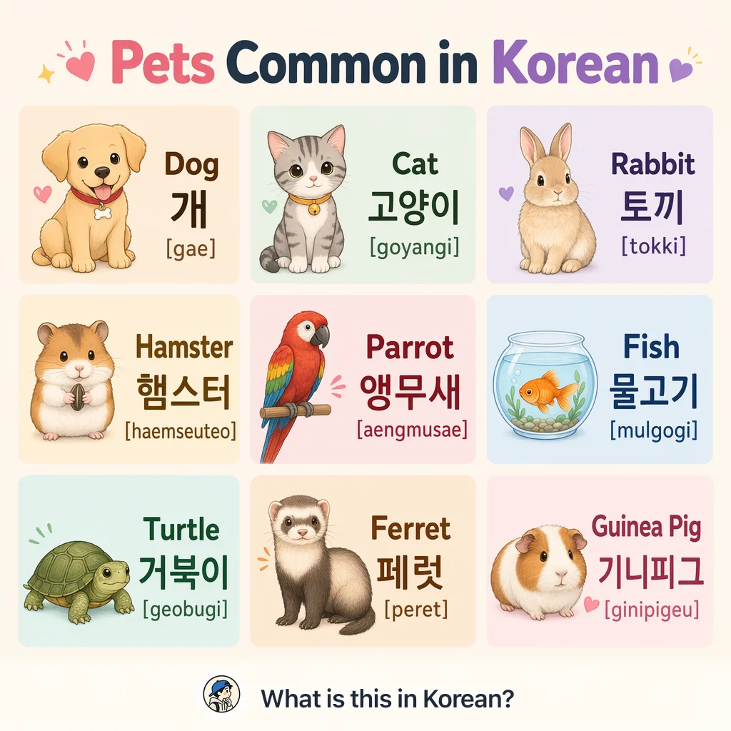 Pets Common in Korean — Korean vocab chart