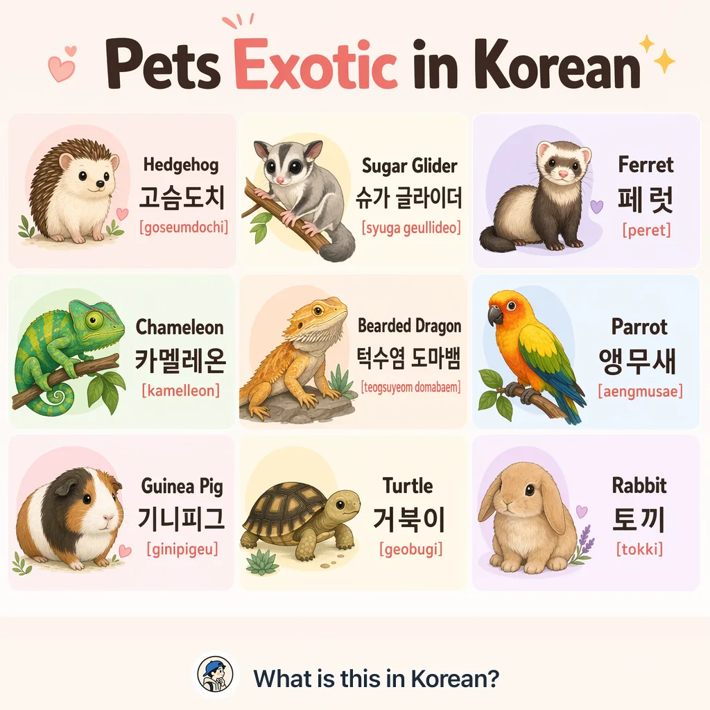 Pets Exotic in Korean — Korean vocab chart