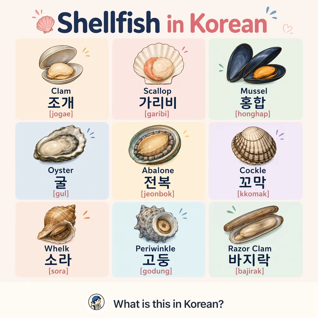 Shellfish in Korean — Korean vocab chart