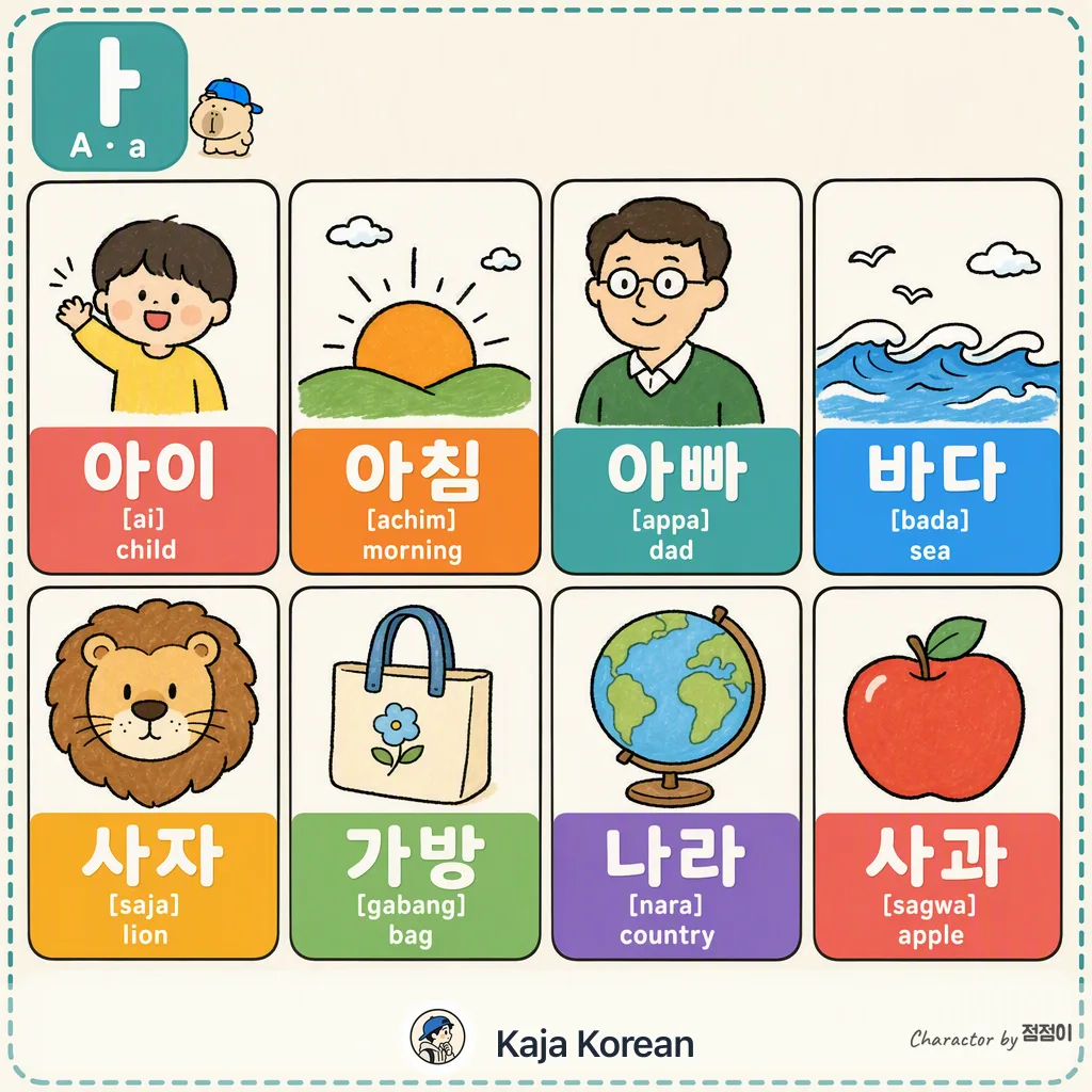 ㅏ words in Korean — Korean vocab chart