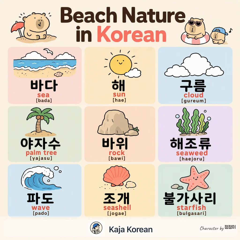 Beach Nature in Korean — Korean vocab chart