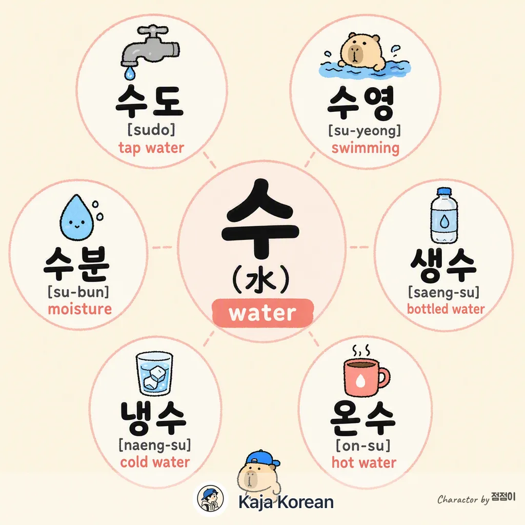 水 (수) water compounds in Korean — Korean vocab chart