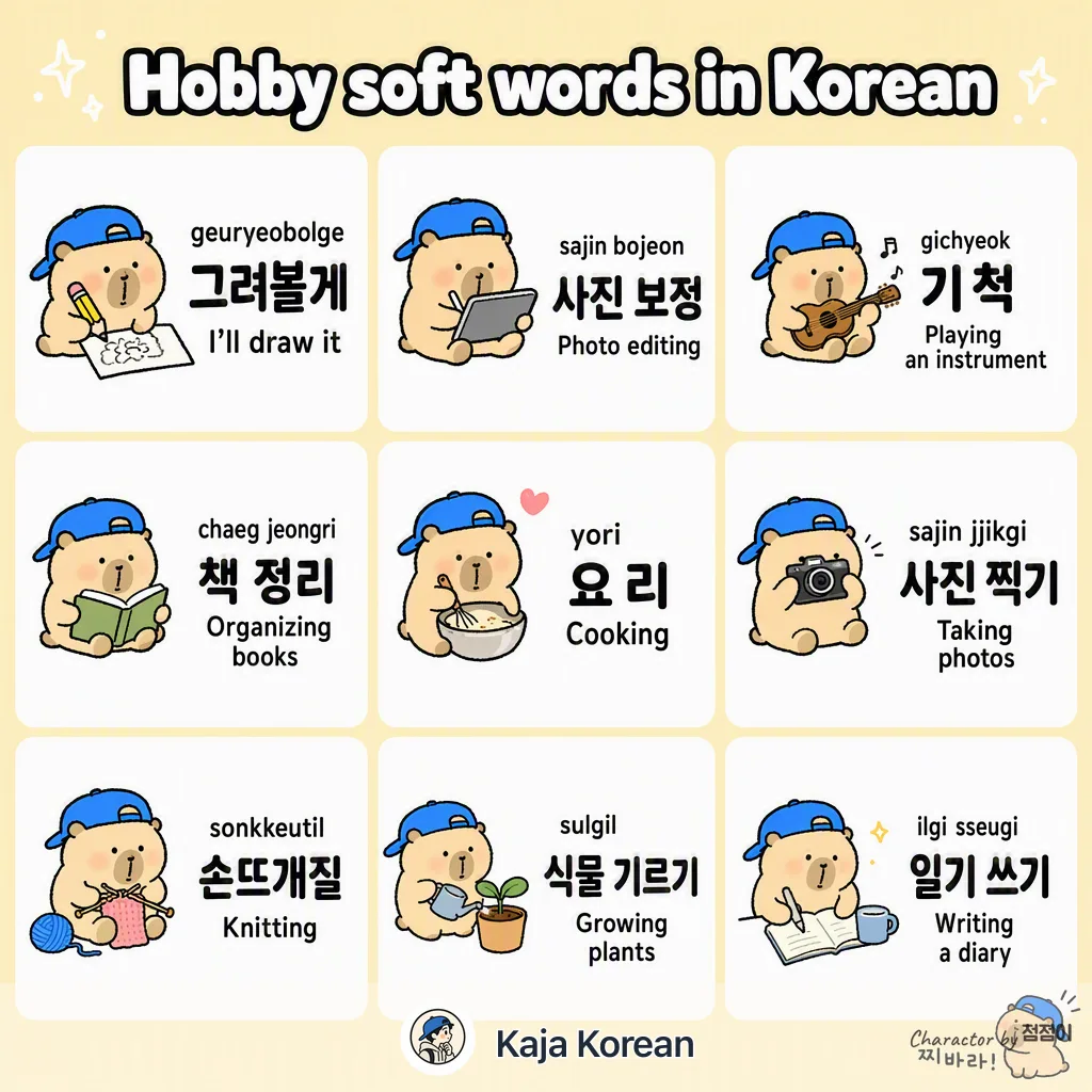 Hobby soft words in Korean — Korean vocab chart